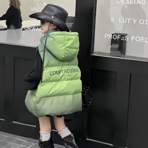 韩版儿童渐变色羽绒马甲新款男女童中大童白鸭绒外套连帽坎肩背心