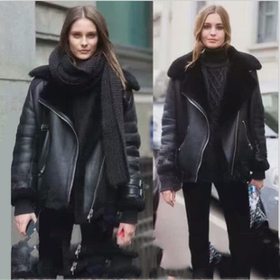 机车款 大码 保暖御寒修身 女款 款 头层羊皮皮毛一体真皮皮衣女腰带版