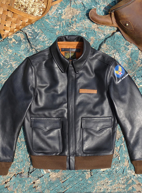 Eastman大逃亡A2版飞行服黑透染马皮真皮皮衣男短款皮夹克上衣