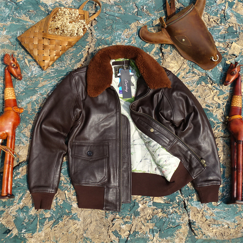 半植鞣山羊皮皮衣美版G1毛领飞行