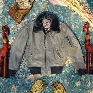 头层牛皮真皮皮衣男B15款可拆卸羊毛领飞行服空飞梦露满印内里