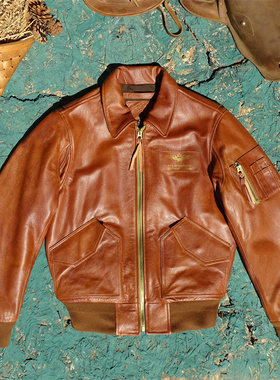 进口暖橙色头层牛皮真皮皮衣男美式复古45P宽松版飞行服加棉保暖