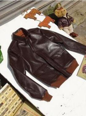 A2飞行服硬挺植鞣头层牛皮真皮皮衣男真皮皮衣男翻领可穿十年好货