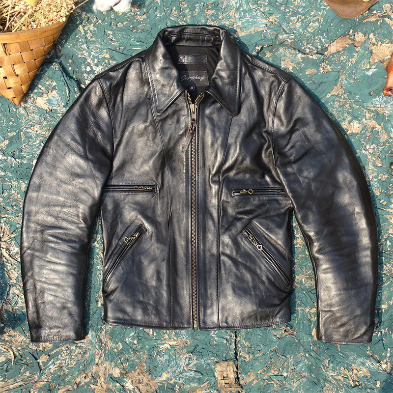 进口硬挺红茶芯马皮真皮皮衣Freddy英式直拉多口袋英伦翻领皮夹克