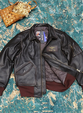 美国进口摔纹无涂牛皮】欧版肥大宽松薄夹棉CWU45P空兵飞行服翻领