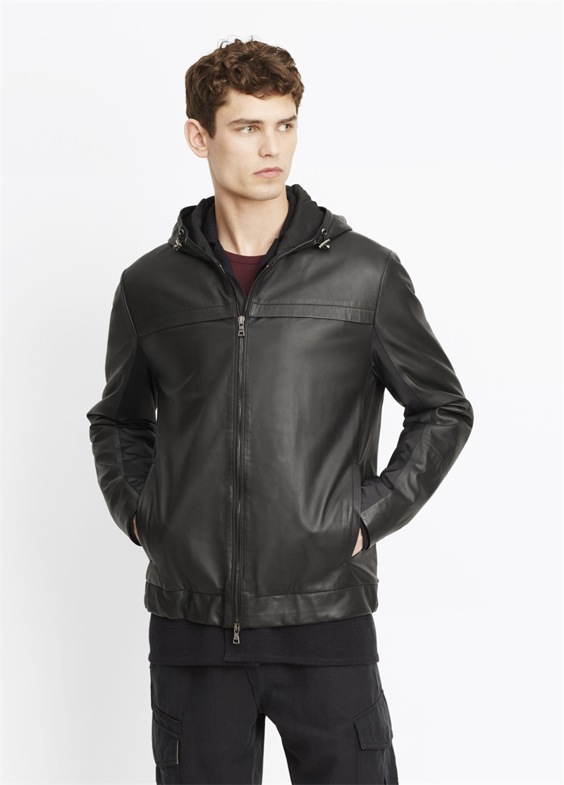 意大利进口羊羔皮真皮皮衣男连帽