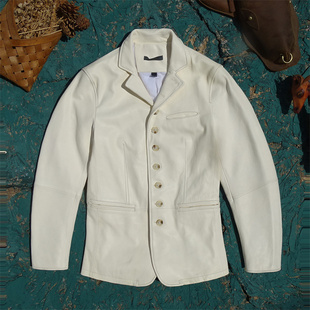 秋季新款代工出美】头层进口纯白色绵羊皮真皮皮衣女修身西装西服