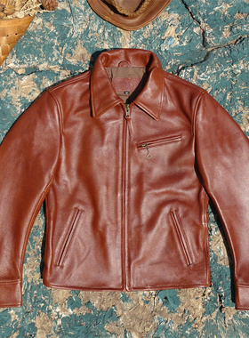 厚实1.3mm软糯进口头层牛皮真皮皮衣男1930S经典翻领皮夹克机车服