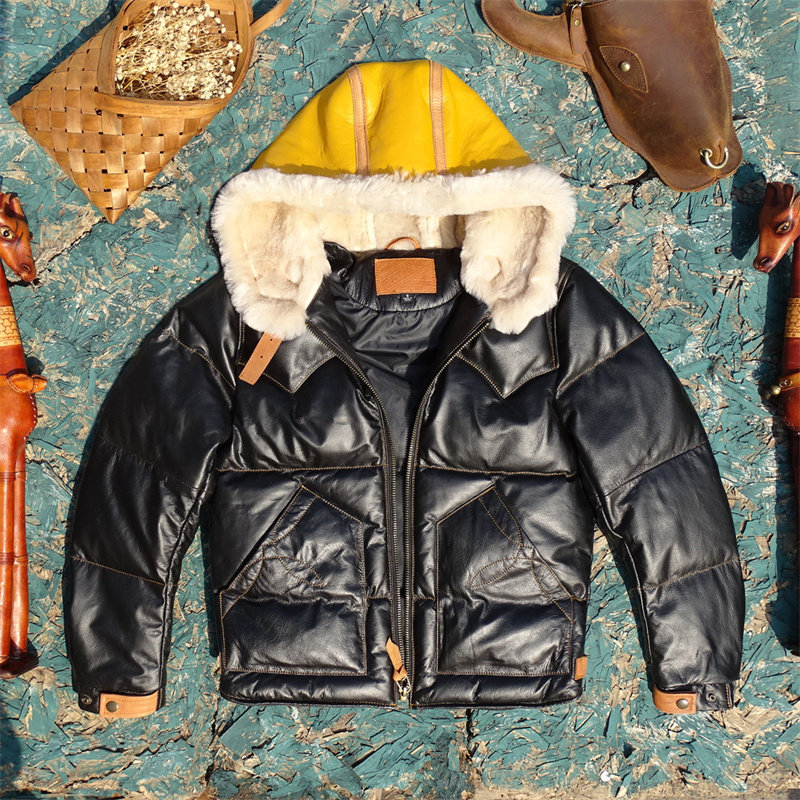 植鞣牛皮拼羊皮毛一体羽绒服白鸭绒超厚重保暖连帽真皮皮衣男冬季,男装,皮衣,淘宝优惠券,粉丝福利购,淘宝优惠卷