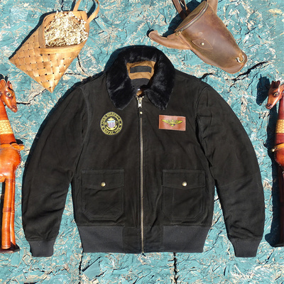 磨砂绒面山羊皮夹棉G1飞行服