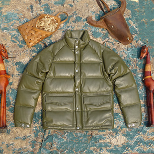木村款大面包羽绒服！墨绿色亮面头层绵羊皮真皮皮衣男白鸭绒加厚