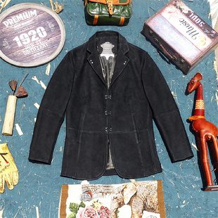 高奢好货 真皮皮衣男西服 头层进口磨砂老牛皮1.5mm厚2.5kg重