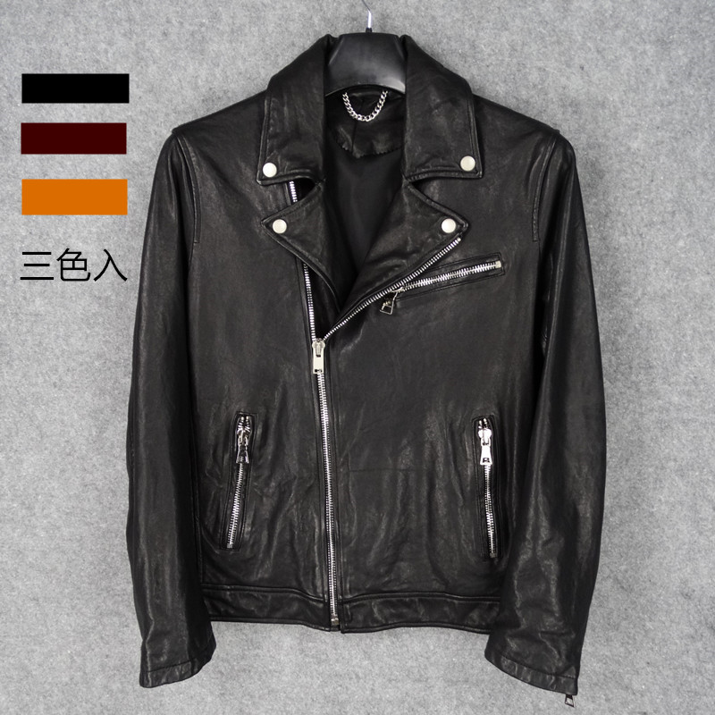 秋冬新品翻领修身头层植鞣绵羊皮真皮皮衣男款机车服短款皮夹克