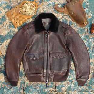 出口美国剩余！进口1.3mm厚植鞣山羊皮真皮皮衣男毛领加棉飞行服