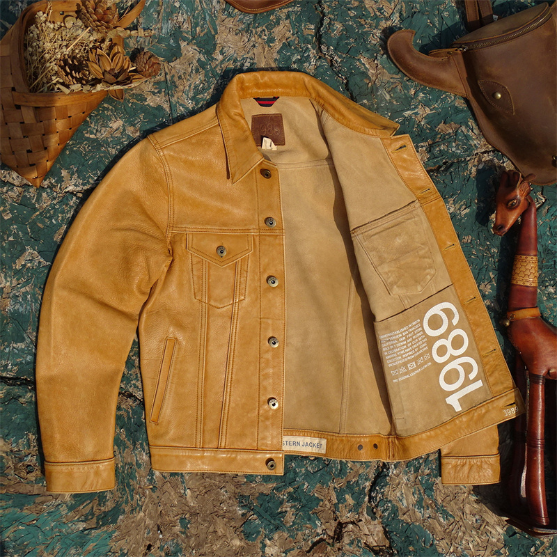 无内衬力作！酵素洗旧做旧羊皮真皮皮衣男代工出口原版牛仔款