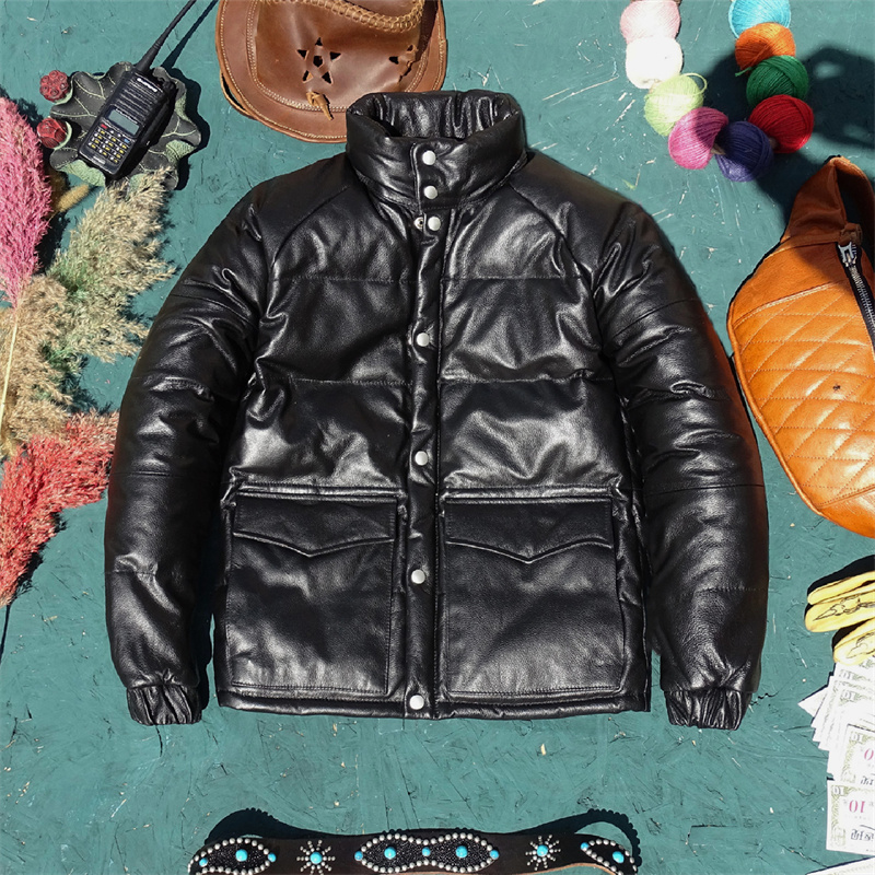 羽绒服curphey男真皮皮衣