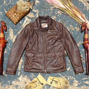 歌神款报童！正经美式复古磨砂茶芯擦色做旧头层牛皮真皮皮衣男