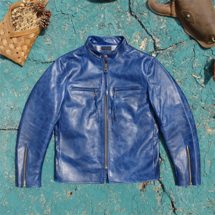 真皮皮衣男J100立领柔软舒适有筋骨 indigo靛蓝染无涂小幼马皮