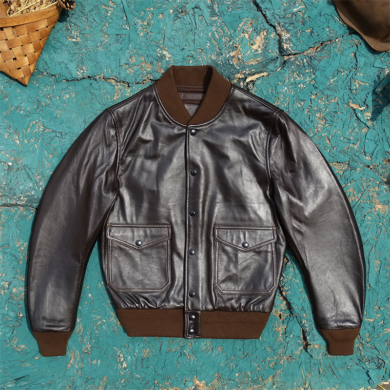 A1款头层进口新西兰绵羊皮真皮皮衣男飞行服皮夹克柔软舒适外套