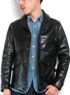 日版cossack style jacket风格哥萨克青果领校园皮夹克真皮皮衣男