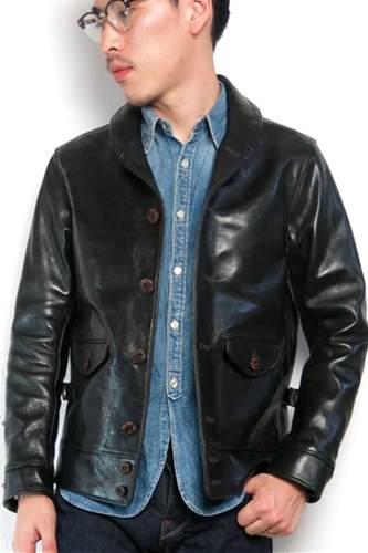 日版cossack style jacket风格哥萨克青果领校园皮夹克真皮皮衣男