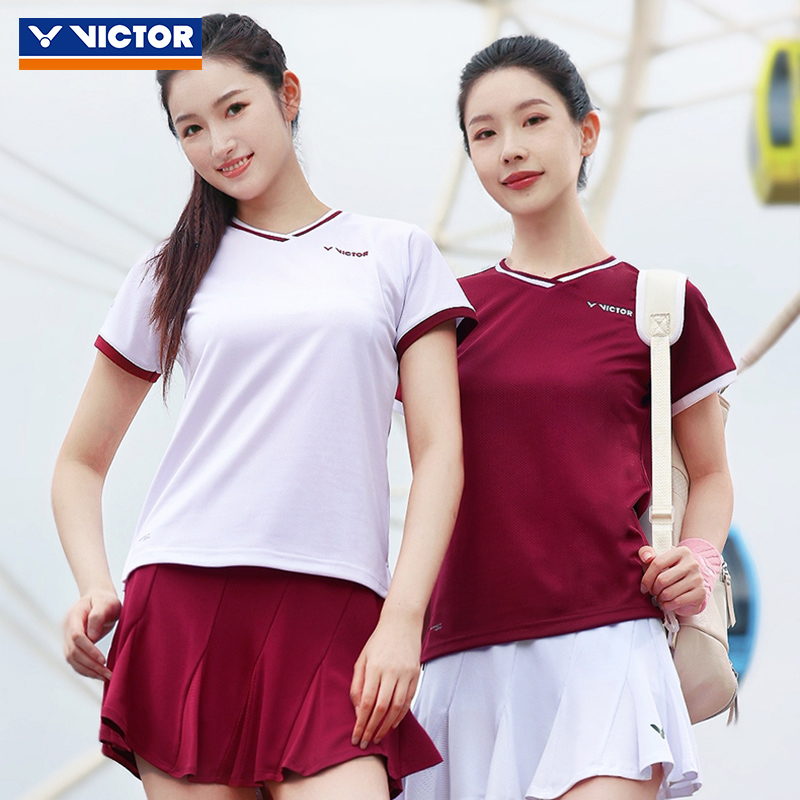 2025新victor胜利羽毛球服女比赛套装黄雅琼同款速干透气运动短袖