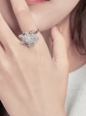 网红同款会转的雪花戒指