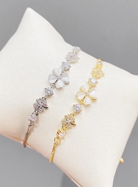 新款微镶锆石猫眼石抽拉手链