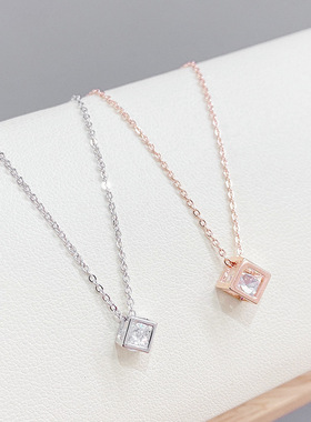 魔方小立方体锆石项链日韩新款流行网红同款百搭锁骨链项饰女