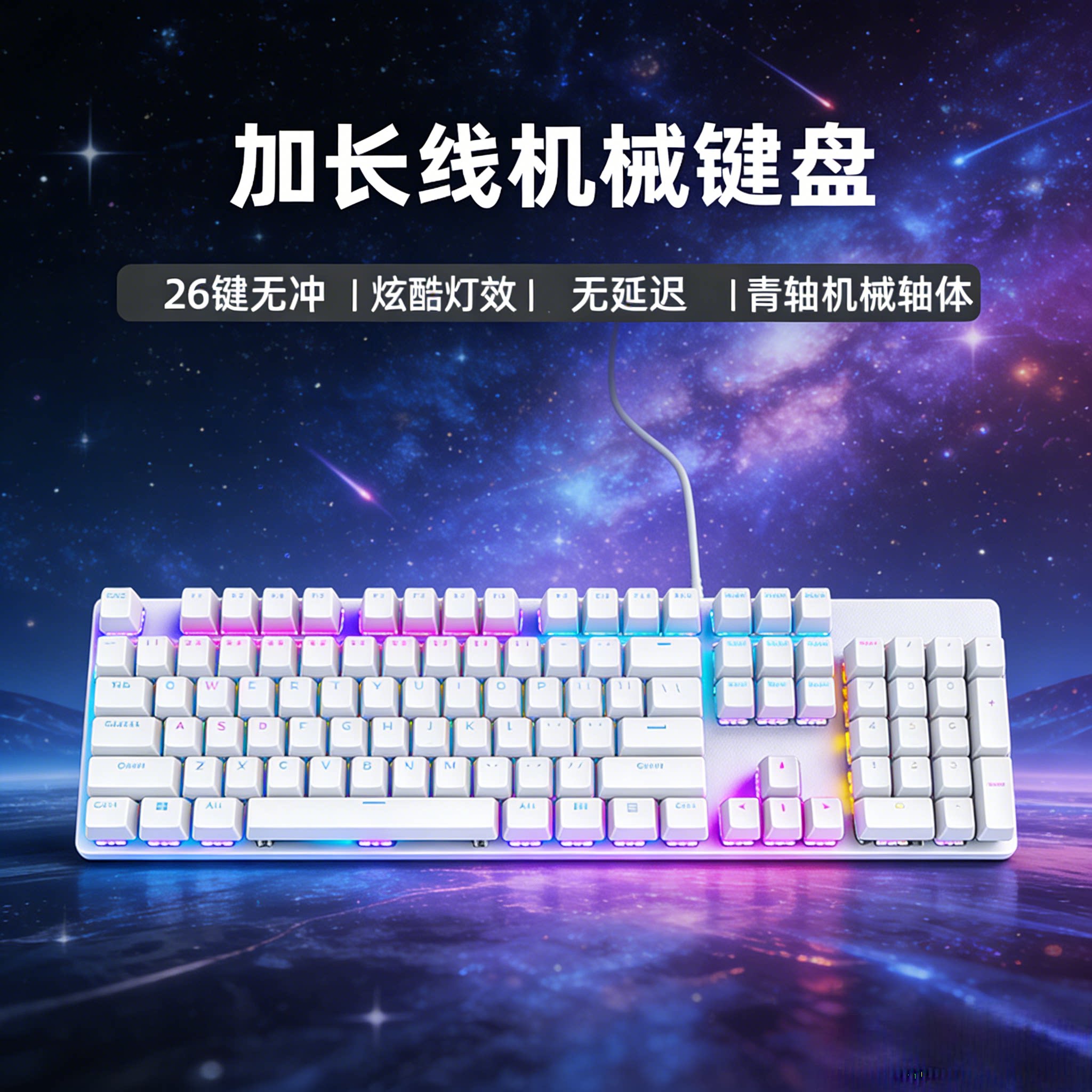 机械键盘加长线2/3/5/10米白色104键电竞办公吃鸡游戏背光