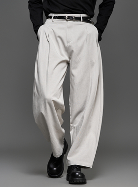 高品质莱赛尔棉日系米灰色极简风复古宽松男士弯刀百搭通勤直筒裤