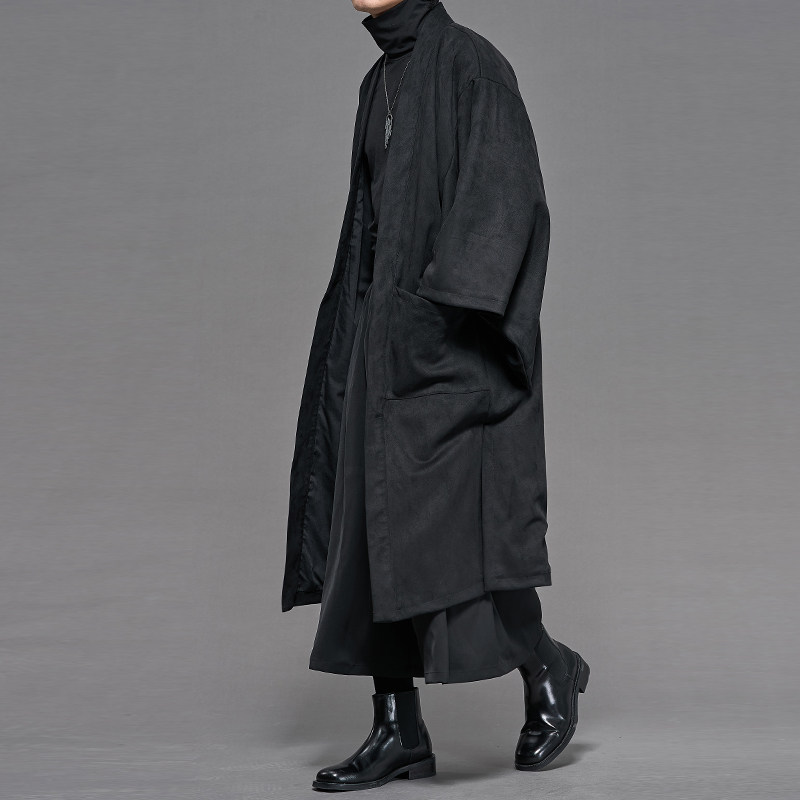 仿麂皮绒长款道袍开衫年秋日系暗黑系艺术生宽松男女夹克休闲外套,男装,夹克,淘宝优惠券,粉丝福利购,淘宝优惠卷