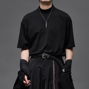男宽松小领口半袖 百搭小众半高领短袖 打底T恤 艺术生时尚 设计师款