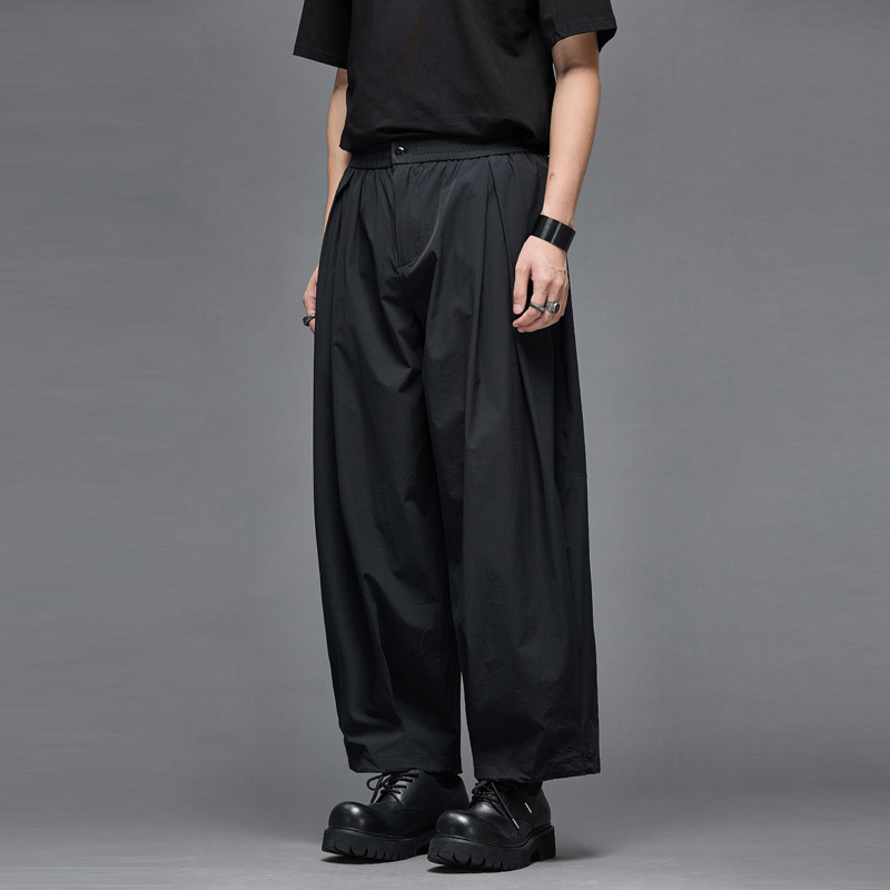 高品质 凉感春夏黑色设计师日系复古宽松简约COS灯笼阔腿九分裤