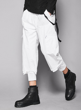隐制男装 立体剪裁白色英伦假两件九分小脚哈伦裤leggings时装裤
