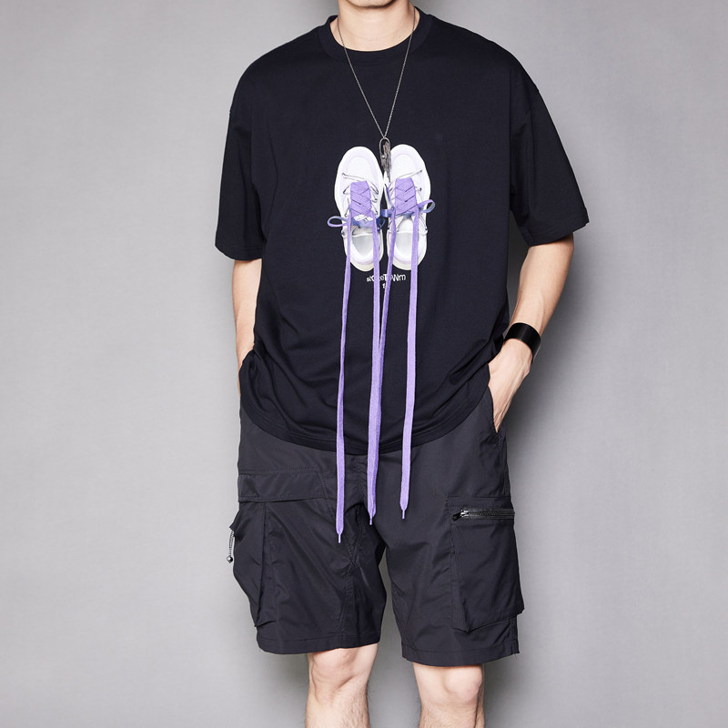 趣味印花短袖T恤剪裁夏季男TEE