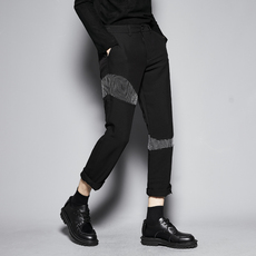 Классические брюки 轻都市不对称拼接休闲西裤 修身型立体裁剪小脚九分男西裤9分裤潮 Others