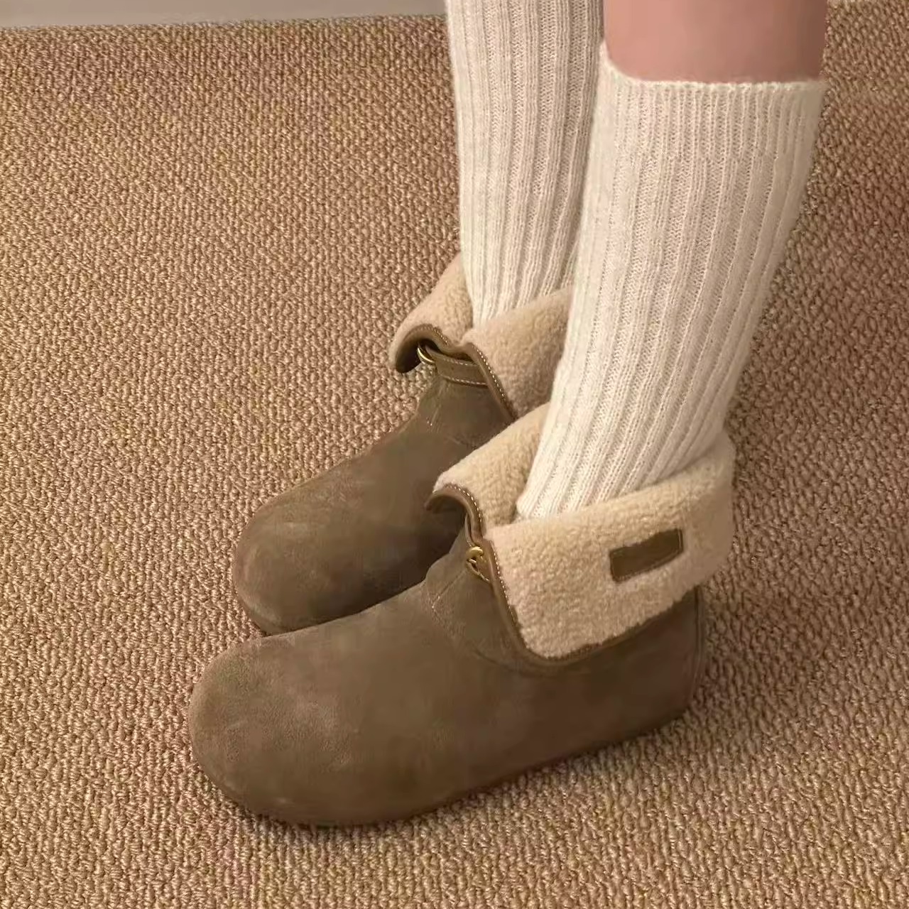 新款保暖一脚蹬毛毛鞋棉鞋短靴