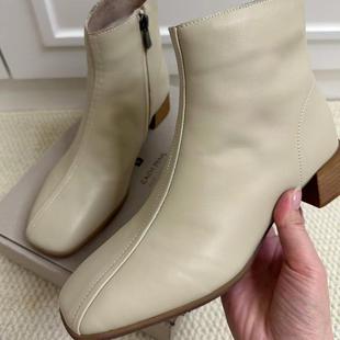 ZACH PENG真皮女鞋2024秋冬新款复古方头马丁靴侧拉链牛皮短靴