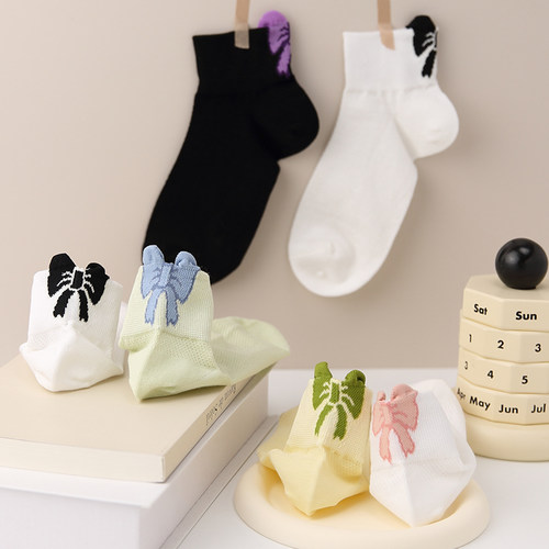 2026网红爆款袜子女春夏季薄款舒适透气纯棉后跟蝴蝶结浅口船袜
