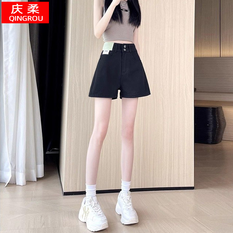 黑色高腰牛仔短裤女夏季薄款2026年新款宽松时尚显瘦阔腿a字热裤
