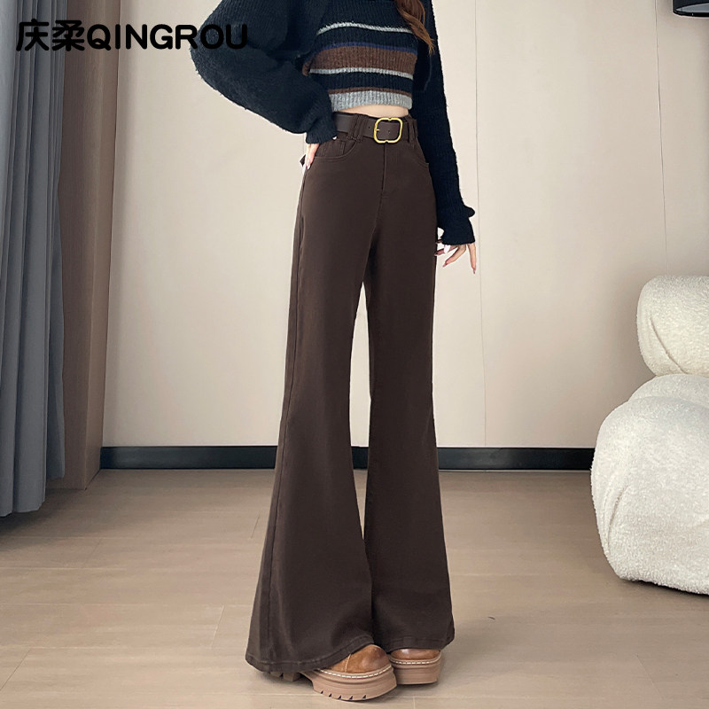 不贴腿牛仔喇叭裤女秋冬加绒