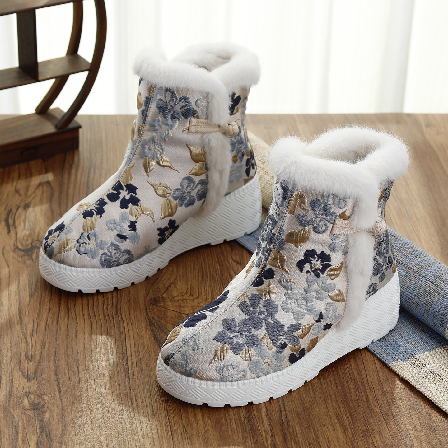 民族风加绒短筒汉服保暖毛口老北京布靴厚底绣花毛绒内增高女棉靴,女鞋,时装靴,淘宝优惠券,粉丝福利购,淘宝优惠卷