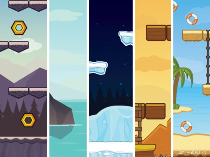 U3D 2d横版场景素材 Game Vectors- 10 Backgrounds