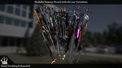 虚幻4资源 微元素  Modular Fantasy Sword with 160,000+