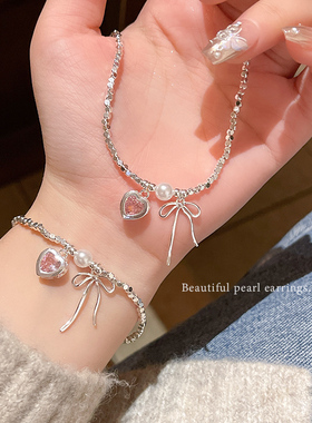 碎银子蝴蝶结珍珠项链女轻奢小众高级感锁骨链秋冬毛衣链颈链配饰