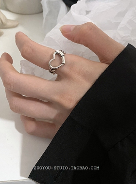 小众设计黑色爱心滴釉戒指女INS潮网红个性冷淡风高级开口食指戒