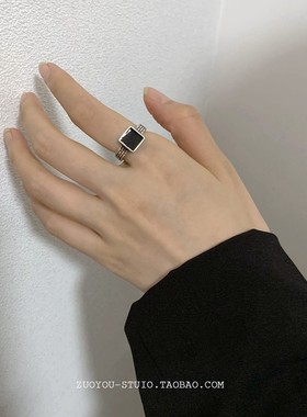 女小众复古滴釉黑色戒指