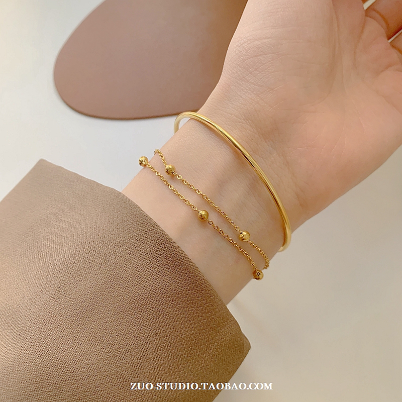 女钛钢小众轻奢金色双层珠子手链