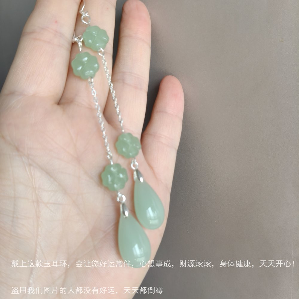 仙韵长款修脸淑女纯银水滴玉耳坠百搭四季戴耳环减龄仙女风玉耳饰